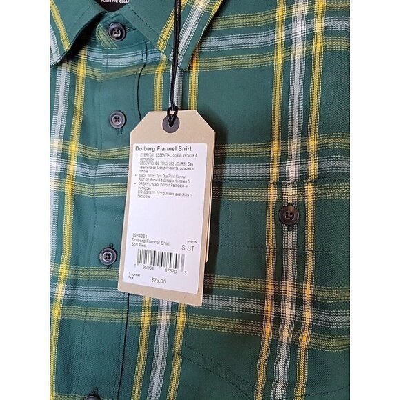 prAna Button Up Flannel Shirt Men's Small Green Yellow Plaid Casual, NWT $79 - Picture 10 of 13